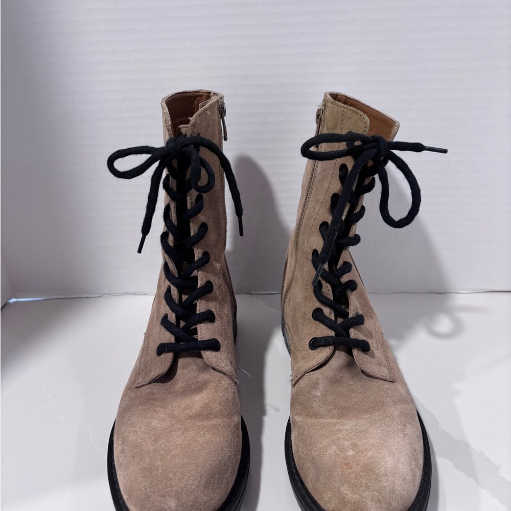 Zara Suede Lace Up Side Zip Combat Boots Size 39